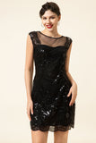 Robe Gatsby Gatsby Noir à paillettes des années 20 avec ensemble d’accessoires des années 20