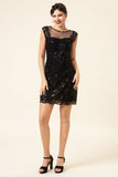 Robe Gatsby Gatsby Noir à paillettes des années 20 avec ensemble d’accessoires des années 20