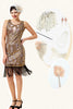 Charger l&#39;image dans la galerie, Robe à franges à paillettes dorées des années 20 avec ensemble d’accessoires des années 20