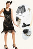 Charger l&#39;image dans la galerie, Paillettes noires Fringes Robe à clapet Gatsby des années 20 avec 20s Accessoires Set