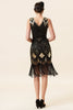 Charger l&#39;image dans la galerie, Noir et doré Paillettes Franges 1920s Gatsby Flapper Robe avec 20s Accessoires Set