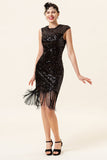 Paillettes noires Fringes 1920s Robe Flapper Gatsby avec 20s Accessoires Set