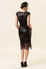 Charger l&#39;image dans la galerie, Paillettes noires Fringes 1920s Robe Flapper Gatsby avec 20s Accessoires Set
