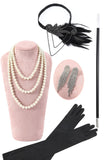 Paillettes noires Fringes 1920s Robe Flapper Gatsby avec 20s Accessoires Set