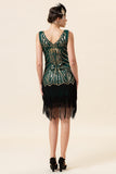 Franges à paillettes vert foncé Robe Gatsby Flapper des années 20 avec ensemble d’accessoires des années 20