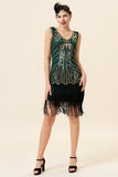 Franges à paillettes vert foncé Robe Gatsby Flapper des années 20 avec ensemble d’accessoires des années 20