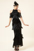 Charger l&#39;image dans la galerie, Franges à paillettes noires Longues années 20 Gatsby Flapper Robe avec accessoires des années 20