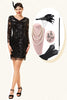 Charger l&#39;image dans la galerie, Noir à paillettes à manches longues 1920s Gatsby Flapper Party Dress avec 20s Accessoires Set