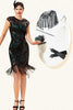 Charger l&#39;image dans la galerie, Franges à paillettes noires et vertes Gatsby Flapper Party Dress des années 20 avec accessoires des années 20