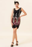 Red Sequins Fringes Flapper Dress avec 20s Accessoires Set