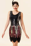 Red Sequins Fringes Flapper Dress avec 20s Accessoires Set