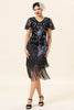 Charger l&#39;image dans la galerie, Paillettes noires Robe Gatsby à franges avec ensemble d’accessoires des années 20