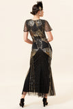 Sequins Golden Long Flapper Dress avec ensemble d’accessoires des années 20