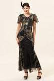 Sequins Golden Long Flapper Dress avec ensemble d’accessoires des années 20