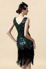 Charger l&#39;image dans la galerie, Robe Gatsby à franges vertes avec ensemble d’accessoires des années 20