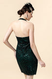 Robe Gatsby verte à sequins et licou avec 20s Accessoires Set