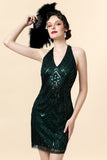 Robe Gatsby verte à sequins et licou avec 20s Accessoires Set