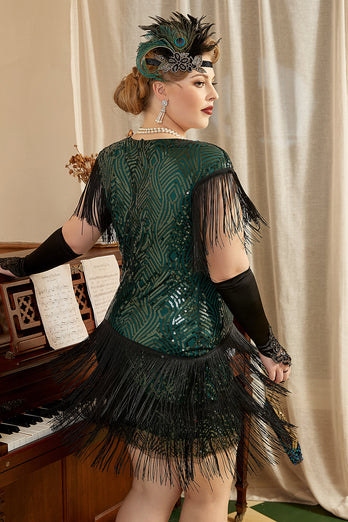 Robe Gatsby des années 20 de taille plus verte avec accessoires des années 20