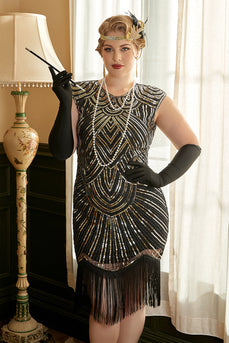 Doré Paillettes Plus Taille 1920s Gatsby Robe avec 20s Acessories Set