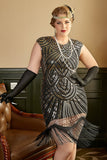 Doré Paillettes Plus Taille 1920s Gatsby Robe avec 20s Acessories Set