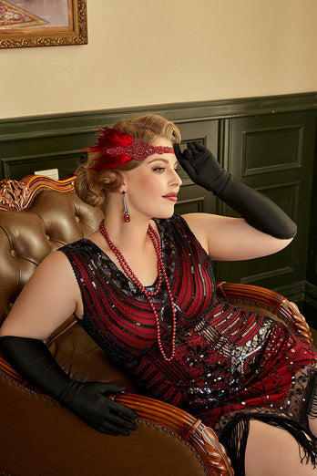 Rouge Plus Taille 1920s Gatsby Robe avec 20s Acessories Set