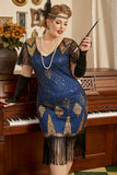 Bleu royal Plus Taille 1920s Gatsby Robe avec 20s Acessories Set