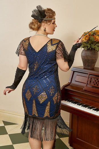 Bleu royal Plus Taille 1920s Gatsby Robe avec 20s Acessories Set