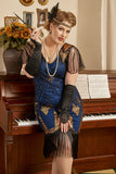 Bleu royal Plus Taille 1920s Gatsby Robe avec 20s Acessories Set