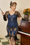 Bleu royal Plus Taille 1920s Gatsby Robe avec 20s Acessories Set