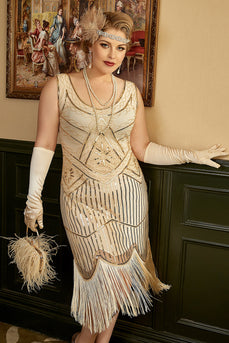 Apricot Plus Taille 1920s Gatsby Robe avec 20s Acessories Set