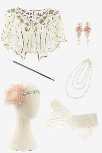 Apricot Plus Taille 1920s Gatsby Robe avec 20s Acessories Set