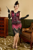 Paillettes Fuchsia 1920s Plus Taille Robe avec 20s Accessoires Set