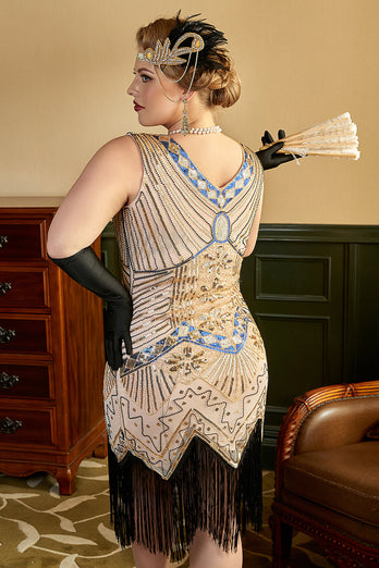 Paillettes abricot 1920s Plus Taille Robe avec 20s Acessories Set