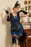 Robe Gatsby Plus Bleu Royal des années 20 avec ensemble d’accessoires