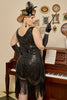 Charger l&#39;image dans la galerie, Paillettes noires Années 20 Flapper Plus Taille Robe avec 20s Accessoires Set
