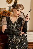 Paillettes noires des années 1920 Flapper Plus Taille Robe avec 20s Accessoires Set