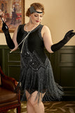 Noir Fringes 1920s Plus Taille Gatsby Robe avec 20s Accessoires Set