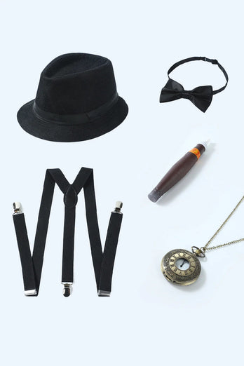 Gilet pour homme à rayures noires avec ensemble d’accessoires 5 pièces