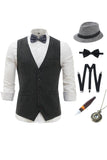 Gilet pour homme gris foncé à rayures avec ensemble d’accessoires 5 pièces