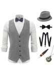Gilet pour homme gris clair à rayures avec ensemble d’accessoires 5 pièces