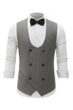 Gilet gris à double poitrine pour homme avec ensemble d’accessoires 7 pièces