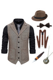 Gilet marron à revers cranté pour homme avec ensemble d’accessoires 5 pièces