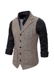 Gilet marron à revers cranté pour homme avec ensemble d’accessoires 5 pièces