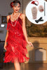 Charger l&#39;image dans la galerie, Robe à paillettes rouge scintillante des années 20 avec accessoires des années 20