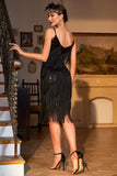 Robe à paillettes noire scintillante des années 20 avec accessoires des années 20