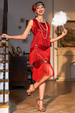 Robe Gatsby Gatsby des années 20 à franges rouges pailletés scintillantes avec accessoires des années 20