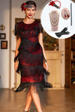 Robe à paillettes scintillante bordeaux des années 20 avec accessoires des années 20