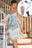 Robe à paillettes bleu scintillant des années 20 avec accessoires des années 20