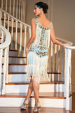 Robe à paillettes bleu scintillant des années 20 avec accessoires des années 20