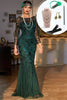 Charger l&#39;image dans la galerie, Robe longue à paillettes vert foncé scintillante des années 20 avec accessoires des années 20